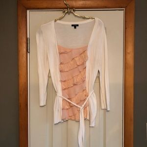 White Cardigan Mock Ruffle Attached Undershirt